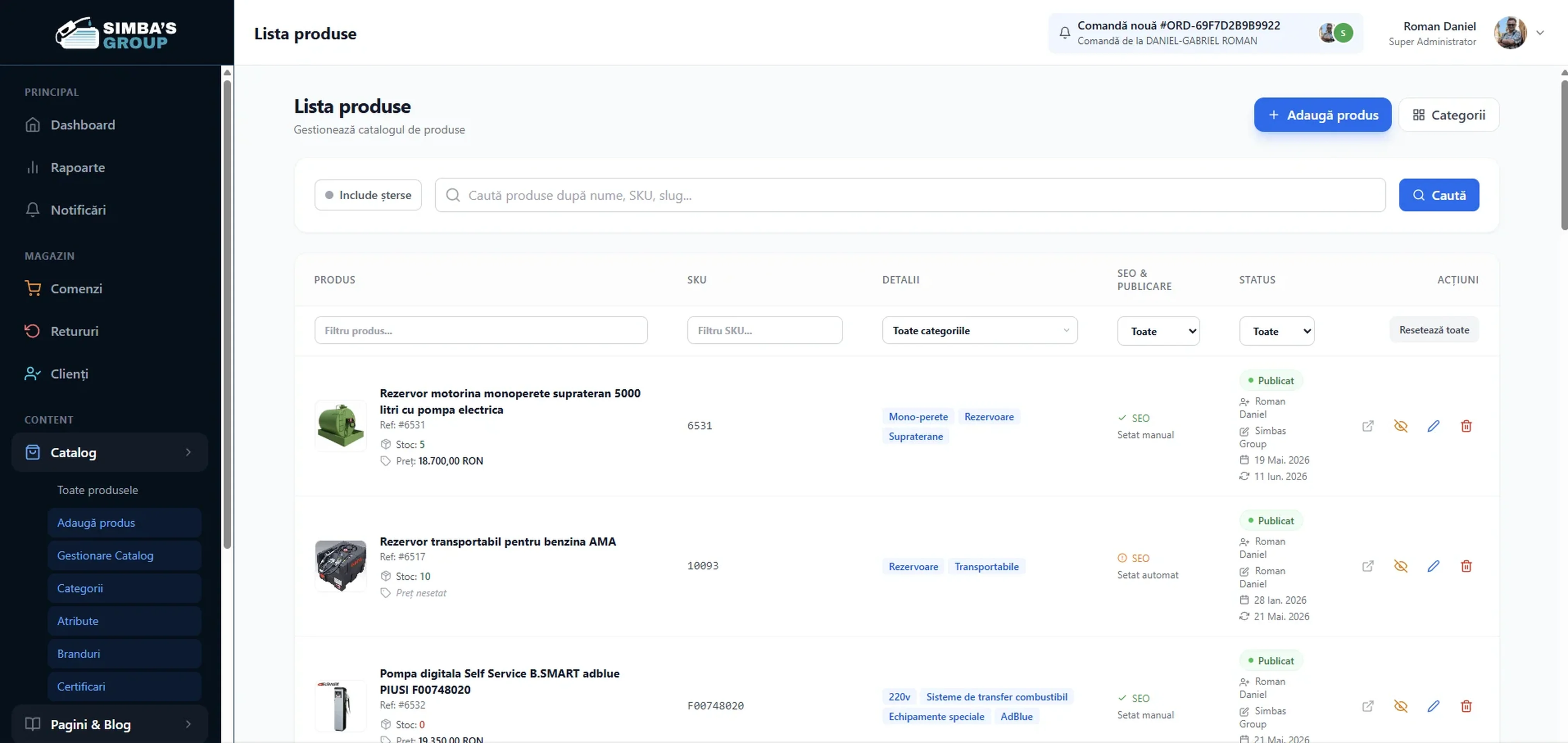 E-commerce dashboard example in V-CMS 2.0