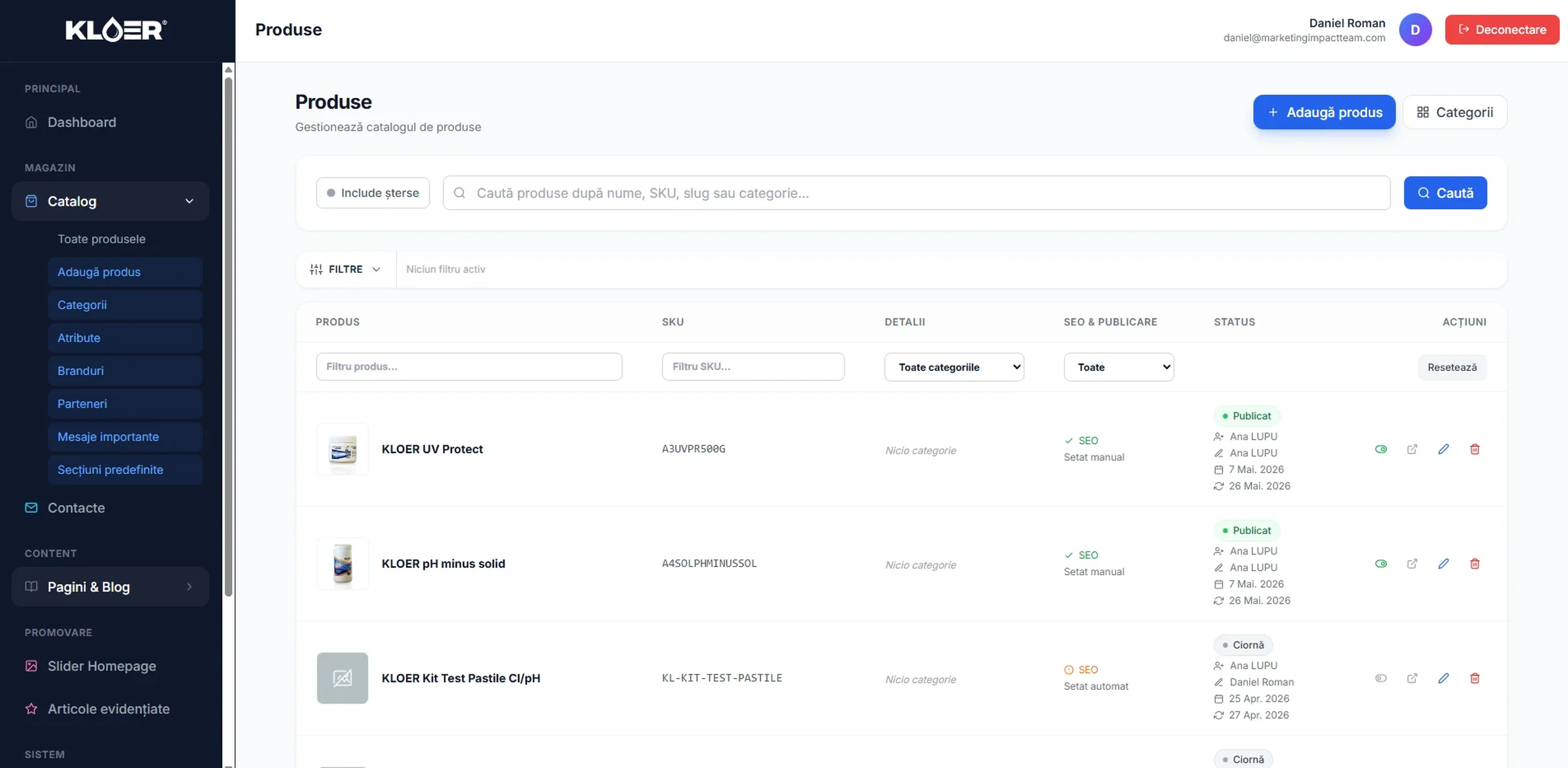 Kloer Administration in V-CMS 2.0