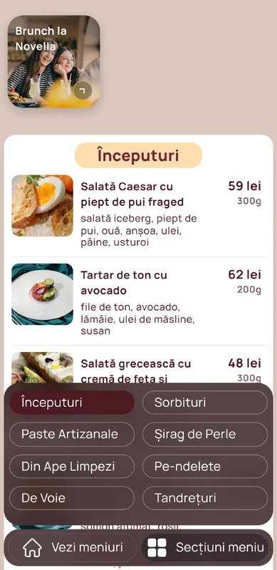 Galerie imagini, Meniu Novella (1)